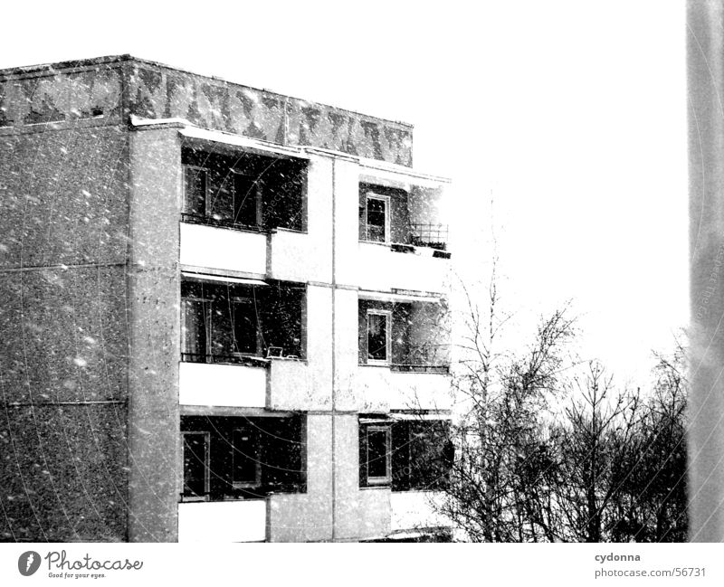 If only it were spring at last... Winter Block Prefab construction House (Residential Structure) Tenant Balcony Uniqueness Snowfall Gloomy Retro