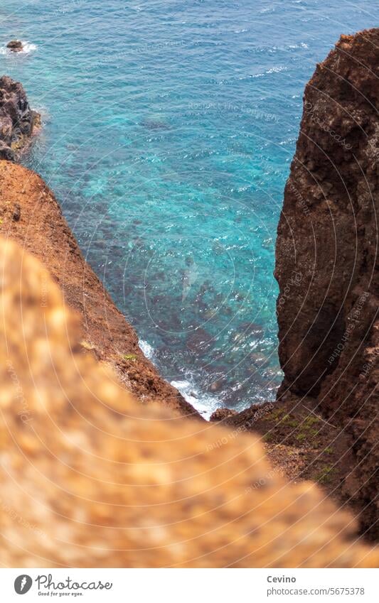 Madeira coast Portugal Water Rock Ocean Cliff break-off edge depth blue water vacation Vacation mood Relaxation rock ocean North Atlantic Hiking Nature Stone