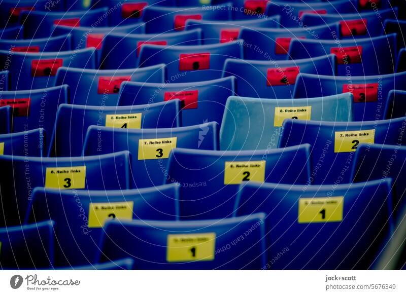 Seats arranged in rows seats chairs Seating Seating capacity Row of seats Row of chairs number Digits and numbers Low-key Symmetry Equal Many Orderliness