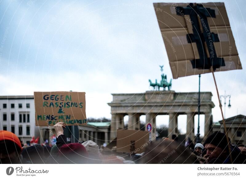 Protest against the right in front of the Brandenburg Gate Politics and state Democracy Demonstration Solidarity Fairness Human rights Humanity Responsibility