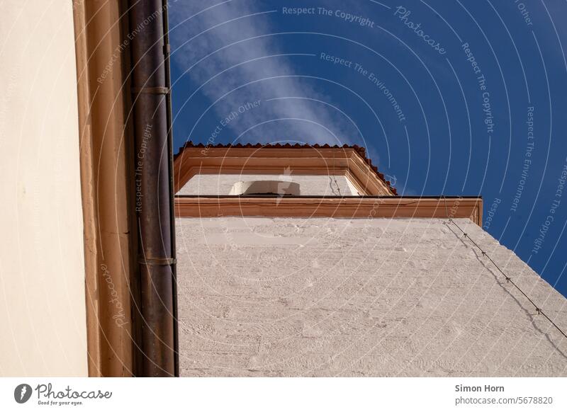 Frog's-eye view of a church tower under a blue sky Church spire Upward Sky Blue height upstairs Building Tower Religion and faith Architecture Belief