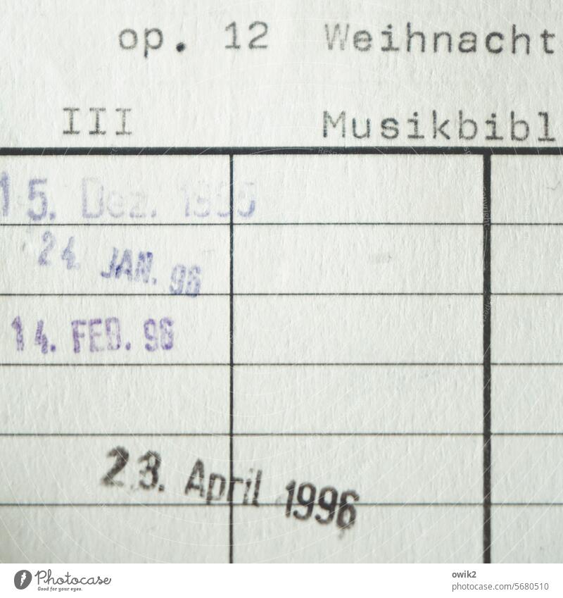 Slightly behind schedule Library Cardboard cards Chart lines Date stamp Memory Digits and numbers Characters Past Old fashioned return Former Year date Month