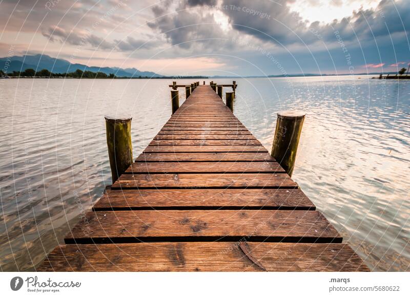 footbridge Relaxation Footbridge Lake Summer Horizon Landscape Nature Trip Tourism Vacation & Travel Idyll Climate Elements Freedom Moody Beautiful weather