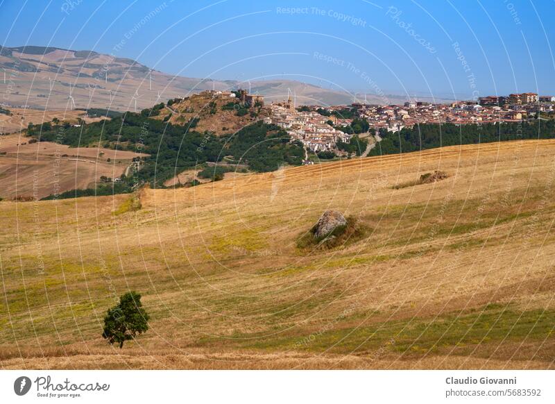 Country landscape near Oppido Lucano and San Chirico, Basilicata, Italy Europe Potenza agriculture bale color country day field hill mountain nature photography