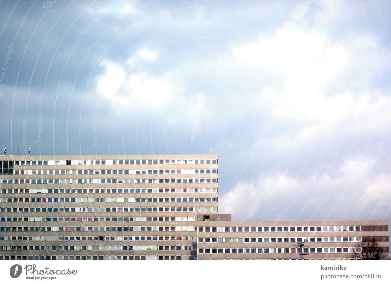 plate tectonics Prefab construction House (Residential Structure) Building Wall (building) Facade Sixties Seventies Berlin Clouds GDR Rain Sky Illustration