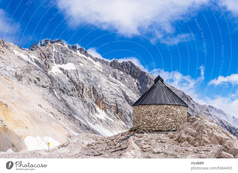 The Chapel of the Visitation of the Virgin Mary on the Zugspitzplatt near Garmisch-Partenkirchen in Bavaria Alps mountain Wetterstein Zugspitze Lady Chapel Peak