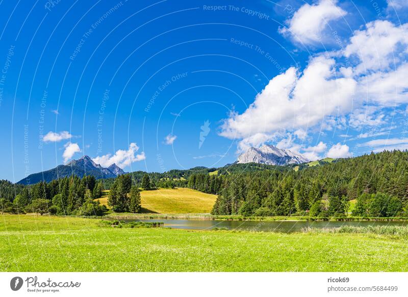 Landscape at Schmalensee lake near Mittenwald in Bavaria Alps mountain Nature Lake Krün Weather mountains Karwendel County Garmisch-Partenkirchen Summer Tree