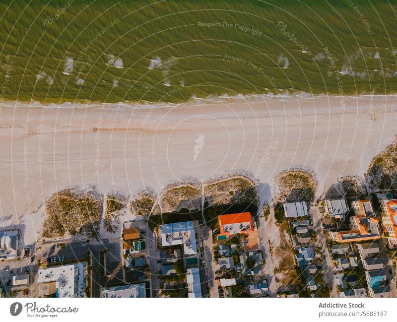 Aerial View of Miami Beachfront at Dusk aerial view miami florida usa beachfront dusk evening shoreline serene peaceful greenery sand ocean water coast