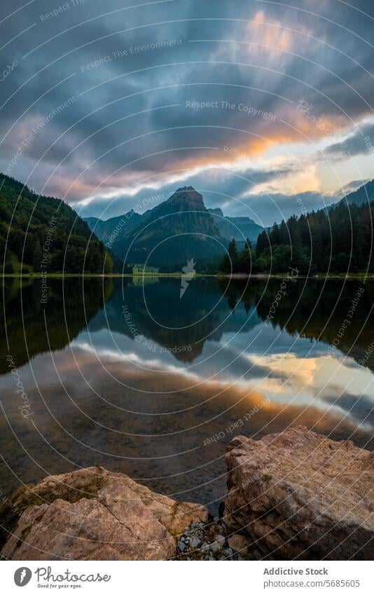 Serene Dawn at Mountain Lake Reflection mountain lake reflection dawn serene tranquil water cloud vibrant peak nature landscape scenery outdoors wilderness