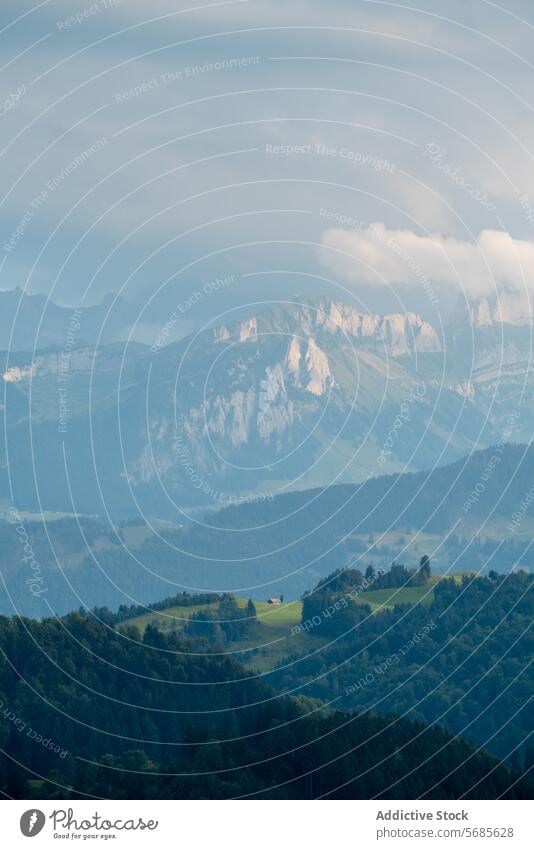 Majestic Appenzell Mountains Enveloped in Mist appenzell switzerland mountain mist landscape serene hill peak jagged gentle view lush shroud distance nature