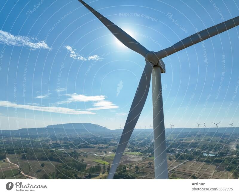 Landscape of wind farm. Wind energy. Wind power. Sustainable, renewable energy. Wind turbines generate electricity. Sustainable development. Green technology for energy sustainability. Green energy.