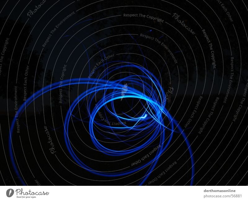 Traces in blue Diode Dark Tracer path Night Black Stripe Circle Gyroscope Light Speed Action Tunnel vision Suction Suck Desire Electricity Direction Frontal