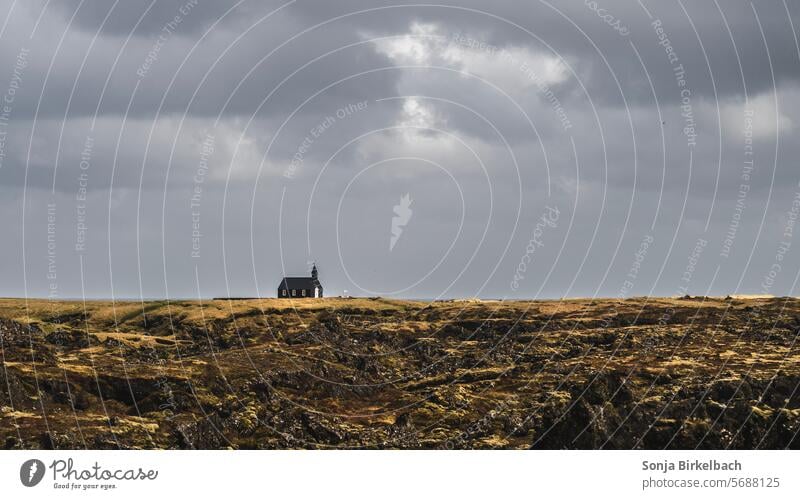 The black church of Budir in Iceland, Búðakirkja Church Icelandic Landscape Nature Exterior shot Vacation & Travel Deserted coast Environment Sky Colour photo