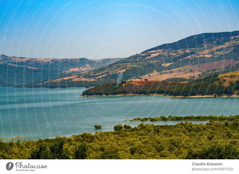 Lake of Occhito near Gambatesa, Molise, Italy Campobasso Europe artificial color day green hill lake landscape nature photography summer travel water