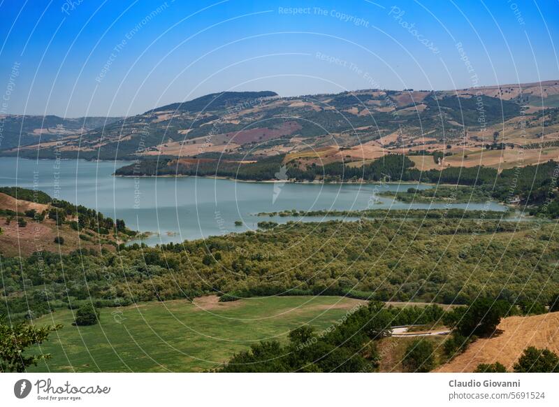 Lake of Occhito near Gambatesa, Molise, Italy Campobasso Europe artificial color day green hill lake landscape nature photography summer travel water