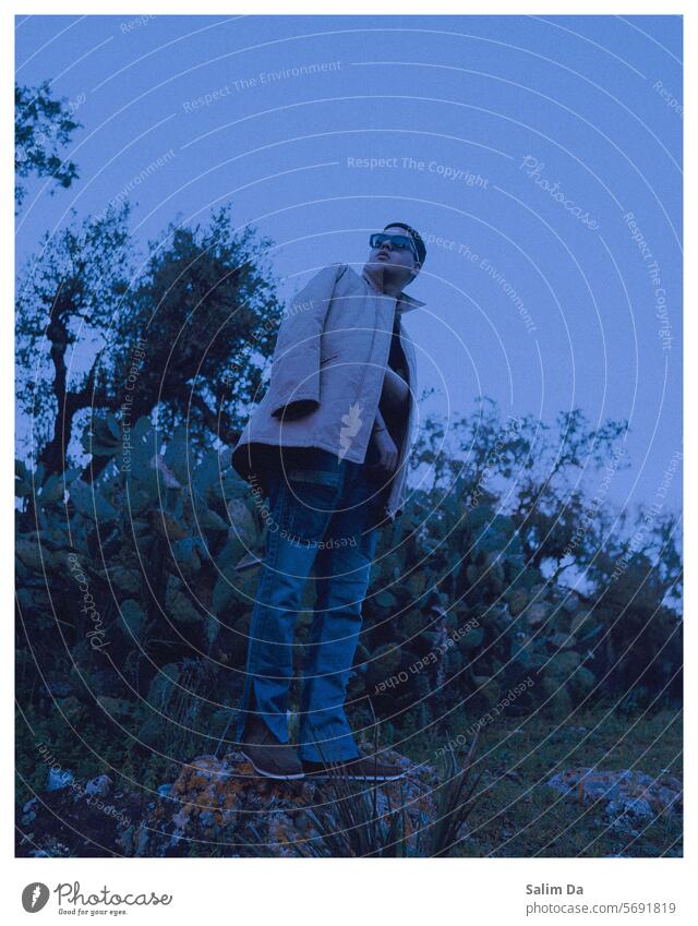 Aesthetic artistic capture of a stylish man Aesthetics aesthetic Art Blue Blue sky blue background blue hour into the blue portrait portraits Capture Model Man