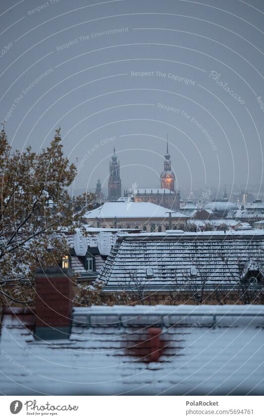 #A0# Dresden in the snow Sky Sunrise sunny Winter Romance Exterior shot Old town Twilight Clouds Architecture Downtown Hofkirche roofs Winter mood