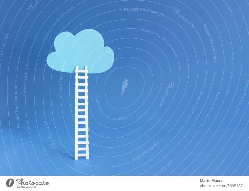 Ladder upwards to the dream cloud Sky Blue White Target Hope vision Lanes & trails Illustration Upward Growth change Success Optimism Career Advancement Future