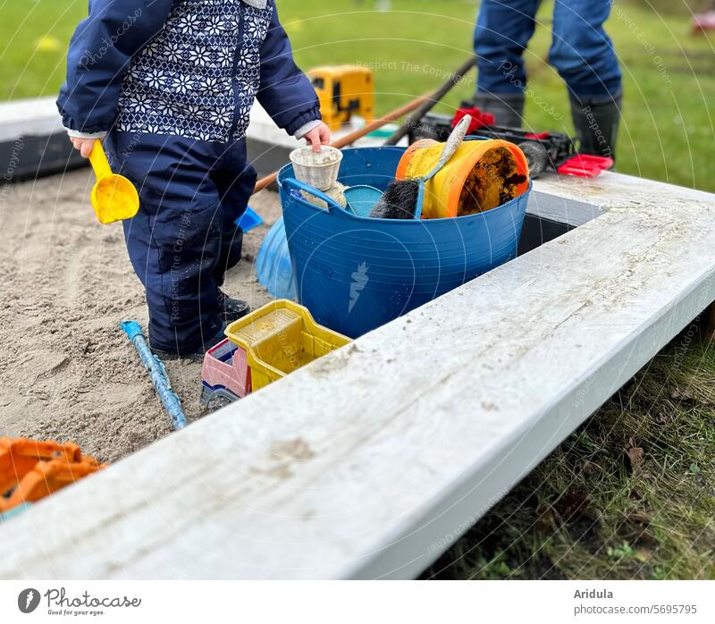 Toddler playing in the sandpit Child sandbox Infancy Shovel Sand Excavator Tipper loader moulds Playing Garden Lawn Sandpit Kindergarten Toys Playground Joy