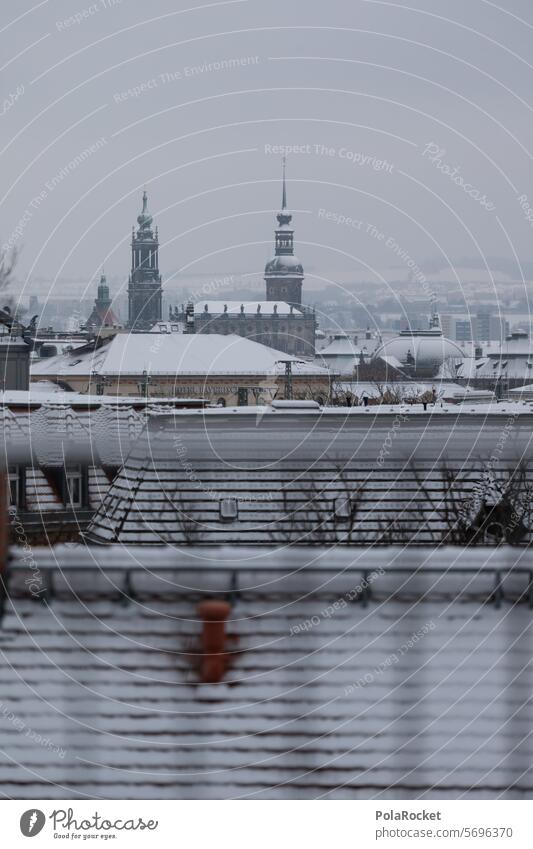 #A0# Dresden in the snow Sky Sunrise sunny Winter Romance Exterior shot Old town Twilight Clouds Architecture Downtown Hofkirche roofs Winter mood