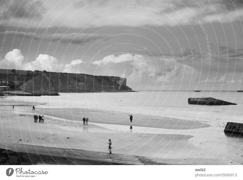 Beach scene coast Atlantic Ocean English Channel Normandie France Nature Landscape Exterior shot Sky Water Horizon Far-off places Clouds Vacation & Travel Rock