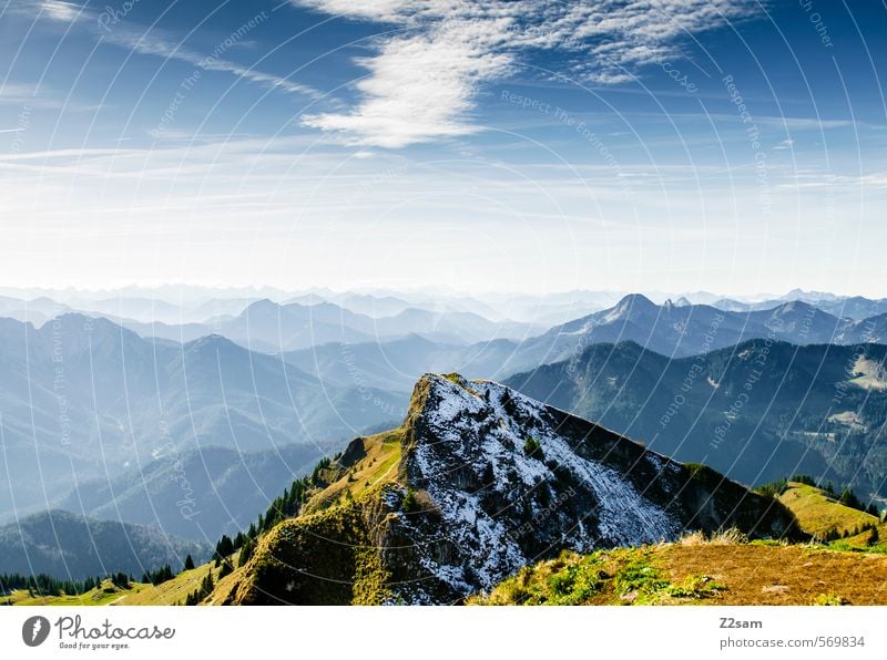 hiking day Mountain Hiking Nature Landscape Sky Autumn Beautiful weather Rock Alps Peak Tall Sustainability Natural Blue Green Loneliness Colour Freedom