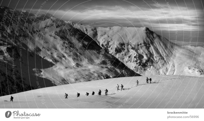 Peau de foc Ski tour Winter sports Alpine Clouds Bad weather Mountain Alps Black & white photo Multiple Snow Expedition Movement Sports