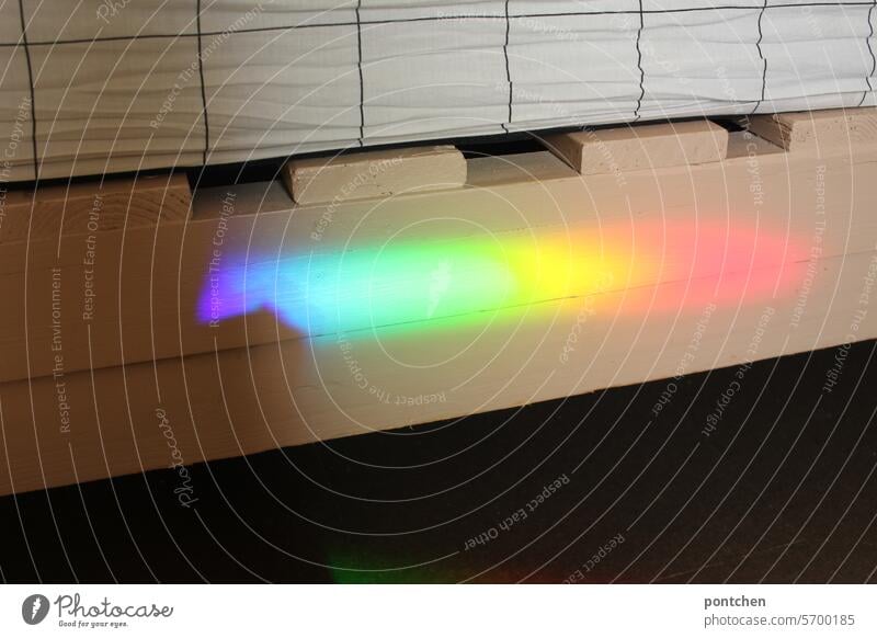 rainbow on a wooden bed. joy, happiness Beam of light Rainbow Hope Joy Happy Light Tolerant Multicoloured Refraction Prismatic colour Prismatic colors Versatile