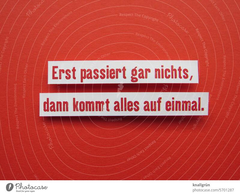 First nothing happens, then everything happens at once. Experience Text Time Occur Fate excessive demands Excess all at once Life Red White Letters (alphabet)