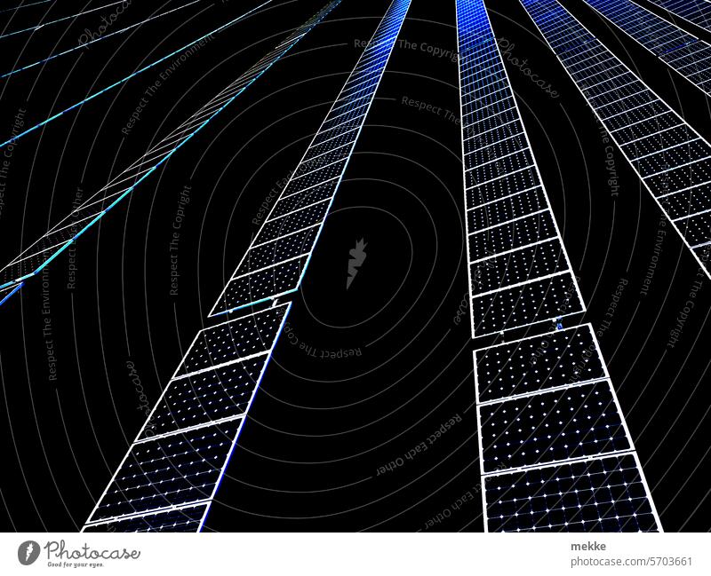 Solar panel in night-time light solar park solar power plant Solar system Renewable energy photovoltaics Solar cells Solar Power Solar Energy