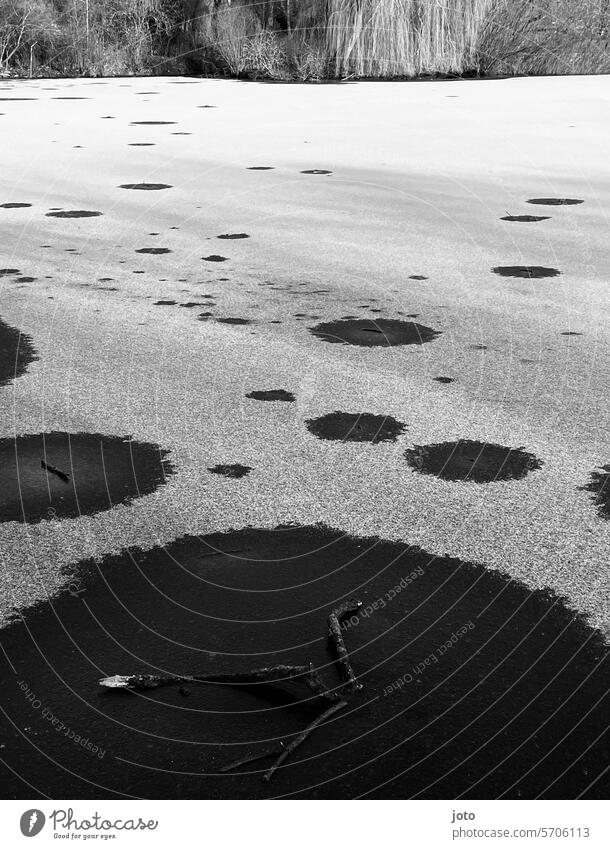 Frozen water with snow Snow Lines and shapes Winter January February March Frost Imprint Tracks Structures and shapes Palm of the hand Contrast Rich in contrast