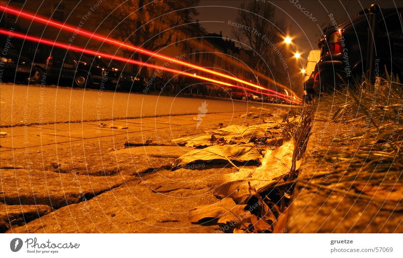 cursed Speed Bremen Night Dark Leaf Vanishing point Roadside Lantern Exterior shot Long exposure parked cars