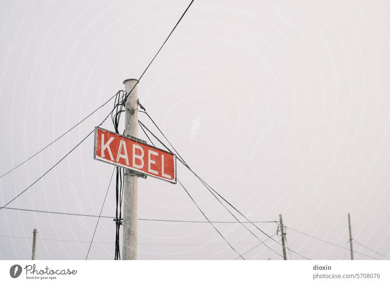 Lofoten - Cable Lofotes Lofoten Islands Norway Vacation in Norway polar Arctic circle Scandinavia Nordic Deserted Sky Covered Cable mast Signs and labeling sign