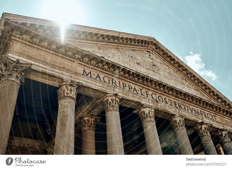 Frontal view of the columned architecture of the Pantheon in Rome Architecture Historic Ancient Tourism Monument Vacation & Travel Culture Landmark Building