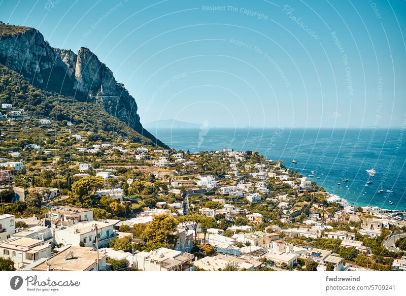 Panoramic view over Capri Amalfi Coast Tourism vacation Vacation & Travel Italy coast Summer Landscape Bay Summer vacation Ocean Panorama (View) Mediterranean