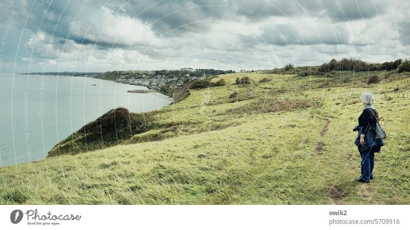 view into the distance Landscape Peaceful Normandie France Calvados department Far-off places Freedom Human being strollers Woman Stand Marvel wide