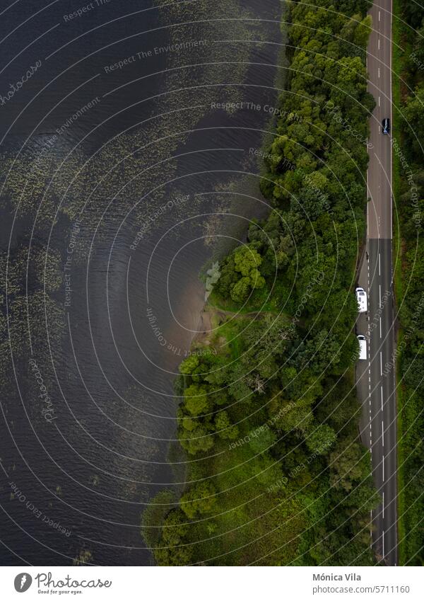 Aerial view of Loch Lubnaig from Runacraig, Callander. Scotland highlands. Mobile home aerial view Motorhome lake road Landscape Nature Lake water Colour photo