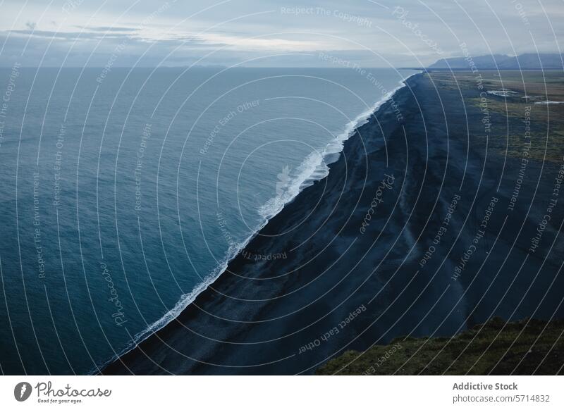 Dramatic coastline of Iceland's volcanic landscape iceland beach black sand aerial view wave north atlantic ocean nature travel scenic horizon remote panorama