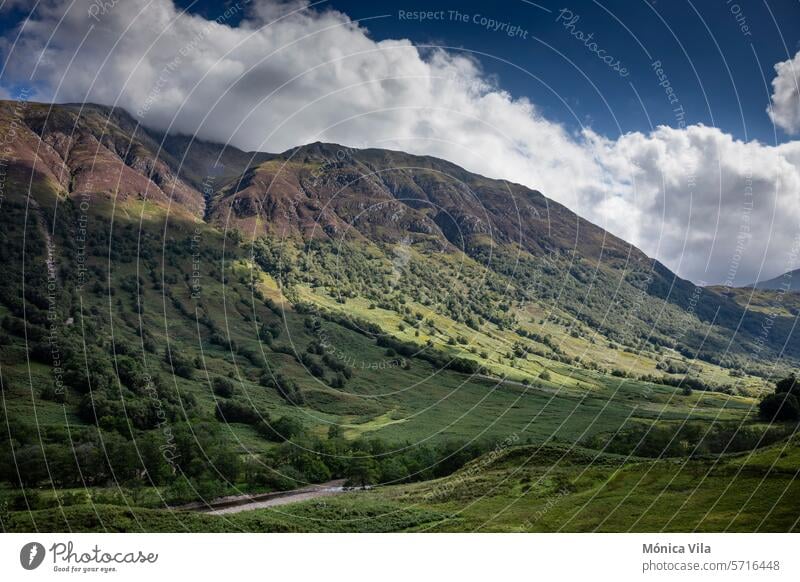 View of Ben Nevis mountain and Glenn Nevis at Fort William, Scottish Highlands scotland highlands green grass blue sky fort william nature Scotland Landscape