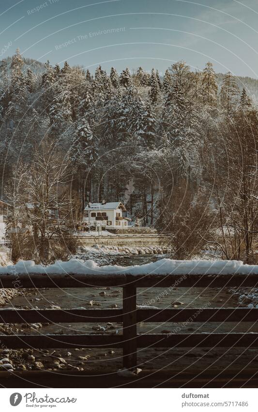 House in sunny winter landscape by the river in Berchtesgadener Land, Bavaria Winter Landscape Landscapes Snow Mountain Sky Alps Peak Snowcapped peak