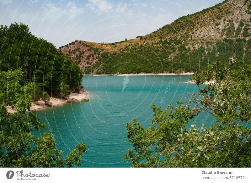 Lake of Fiastra, Marche, Italy Europe Macerata color country day field green hill historic lake landscape nature photography plant rural summer travel tree