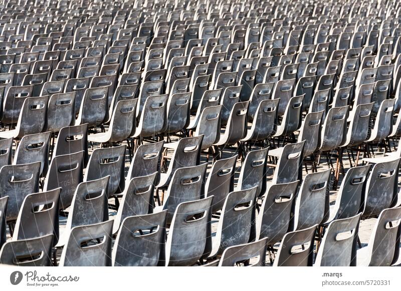 monoculture Vatican tranquillity Seating plastic armchair Armchair Chair a lot endless Row Row of chairs Audience Event Many Gray Seating capacity Arrangement