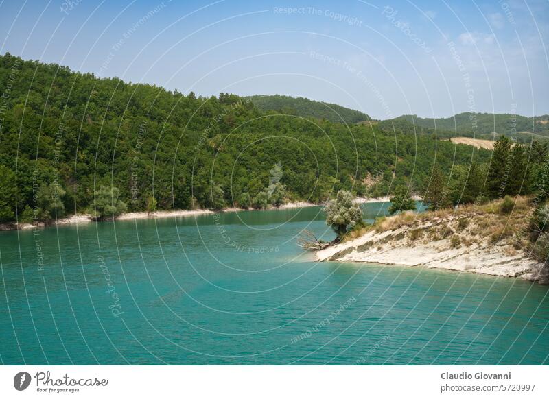 Lake of Fiastra, Marche, Italy Europe Macerata color country day field green hill historic lake landscape nature photography plant rural summer travel tree