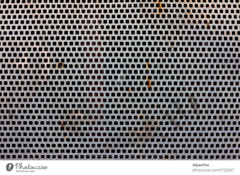 incomplete | Glückauf Plate with holes Metal Hollow Deserted Colour photo Exterior shot Pattern Structures and shapes Detail Close-up Tin Abstract Rust