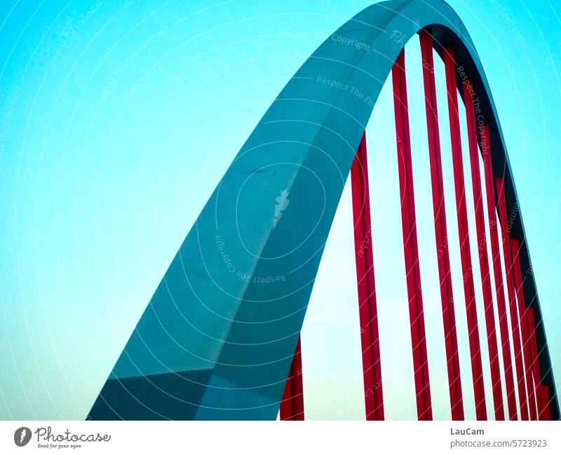 Picture with bridge Bridge piers Bridge construction bridge arch Traffic infrastructure Architecture Manmade structures Sky Blue Red Worm's-eye view