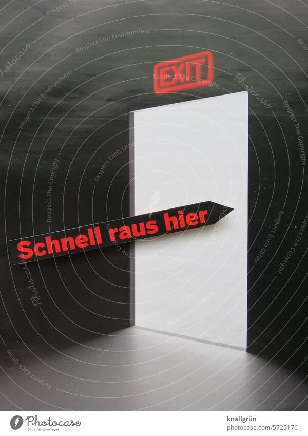 exit Emergency exit Text Escape route leave Rescue Way out Signage Signs and labeling Arrow Lanes & trails Direction Exit route Safety door Wall (building)