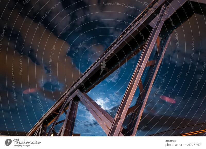 bridge Night Bridge Dark Light Evening Architecture Sky at night Blue Cold Steel carrier Clouds Moon Night sky Close-up Night shot