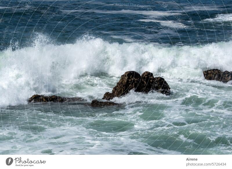 the eternal noise Waves Ocean Stone Fresh Water White Rock Gigantic Blue White crest Roaring Bright Force Elements Dangerous Movement Vacation & Travel Surf