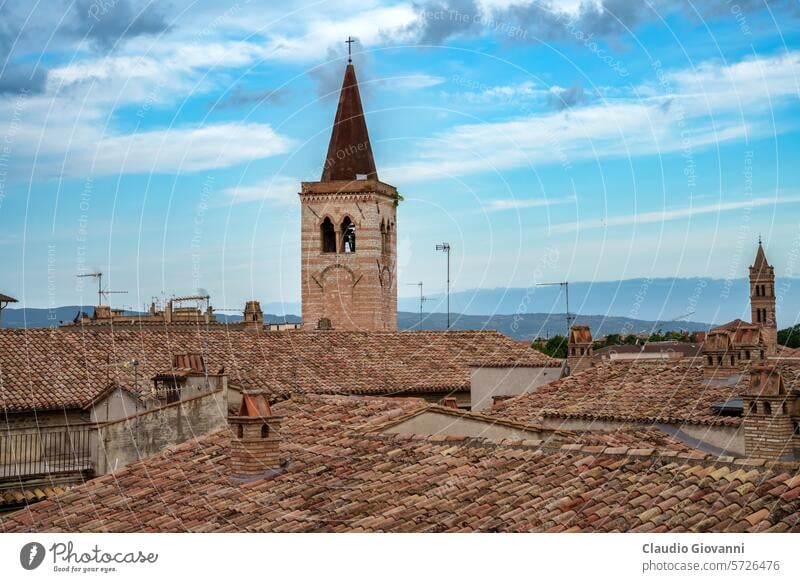 Historic buildings of Foligno, Umbria, Italy Europe Marche Perugia architecture city cityscape color exterior facade historic house old outdoor palace