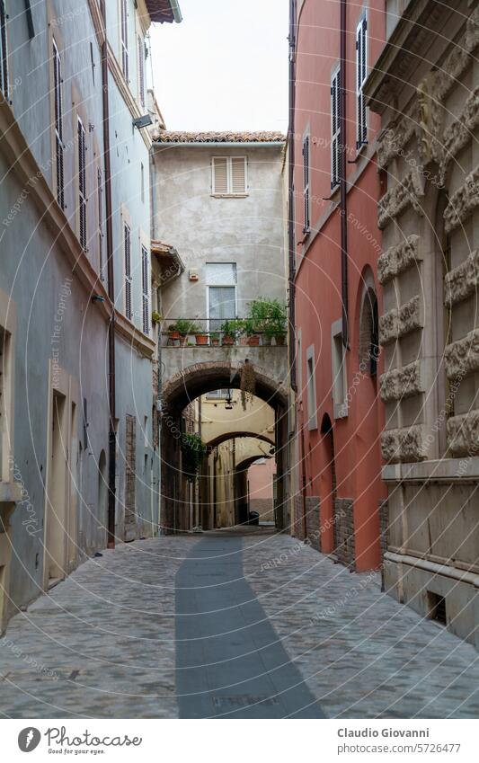 Historic buildings of Foligno, Umbria, Italy Europe Marche Perugia alley architecture city cityscape color exterior historic house old outdoor photography